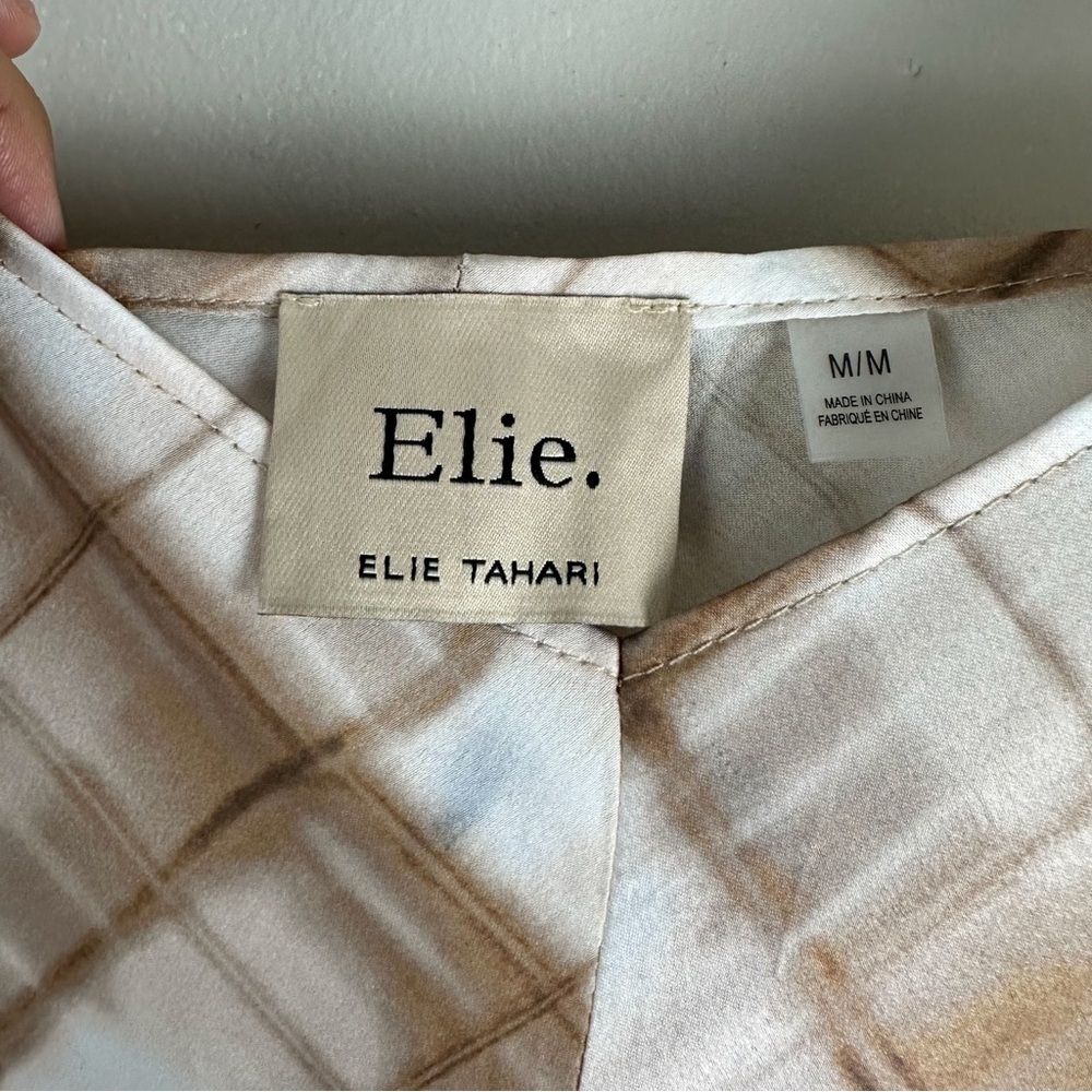 Elie Tahari Plaid Slip Maxi Dress Tan Neutral Minimalist - Picture 10 of 12
